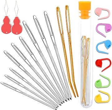 19 PCS Knitting Needles Set, Large Eye Blunt Yarn Needles kit, Darning Needles for Yarm & Bent Tapestry Needles, Metal Yarn Needles,Darning Needles for Crocheting,Darning Yarn,Crafting Needle
