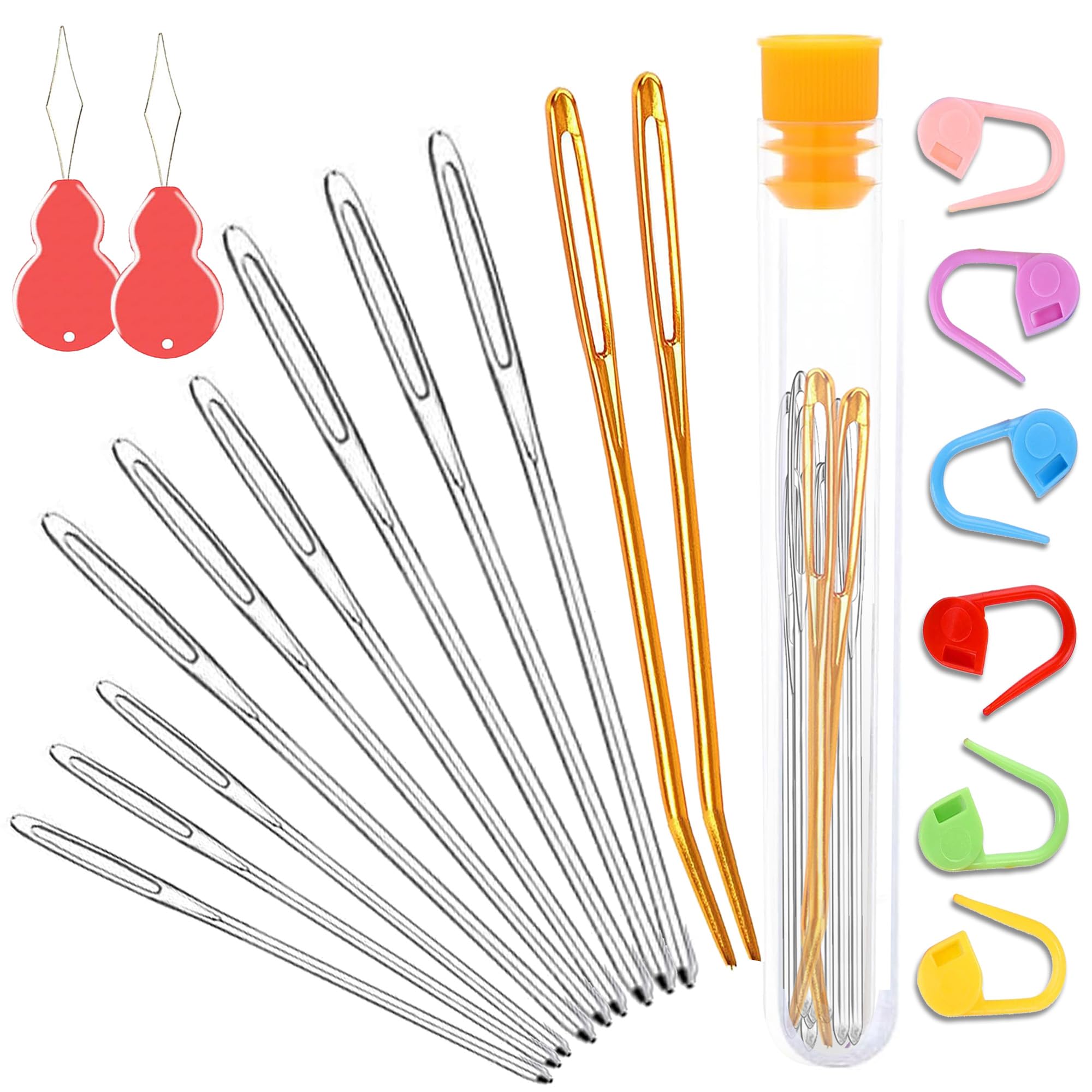 19 PCS Knitting Needles Set, Large Eye Blunt Yarn Needles kit, Darning Needles for Yarm & Bent Tapestry Needles, Metal Yarn Needles,Darning Needles for Crocheting,Darning Yarn,Crafting Needle.-image-12