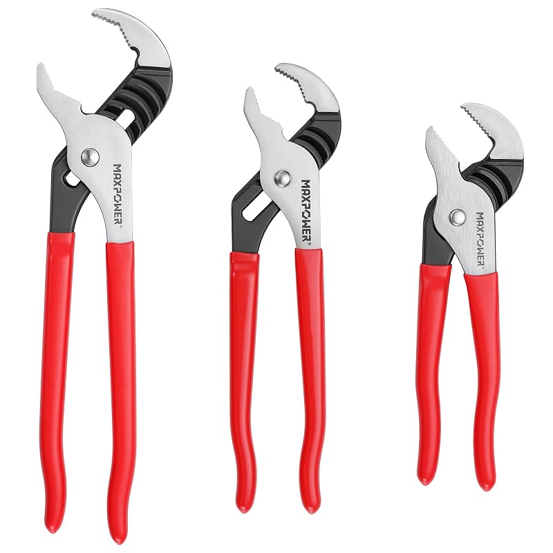 Kit de Alicates Bomba d’Água MAXPOWER com Junta Deslizante, 8, 10 e 12 polegadas, Aberturas de Mandíbula de 27, 50 e 60 mm, 3 Peças