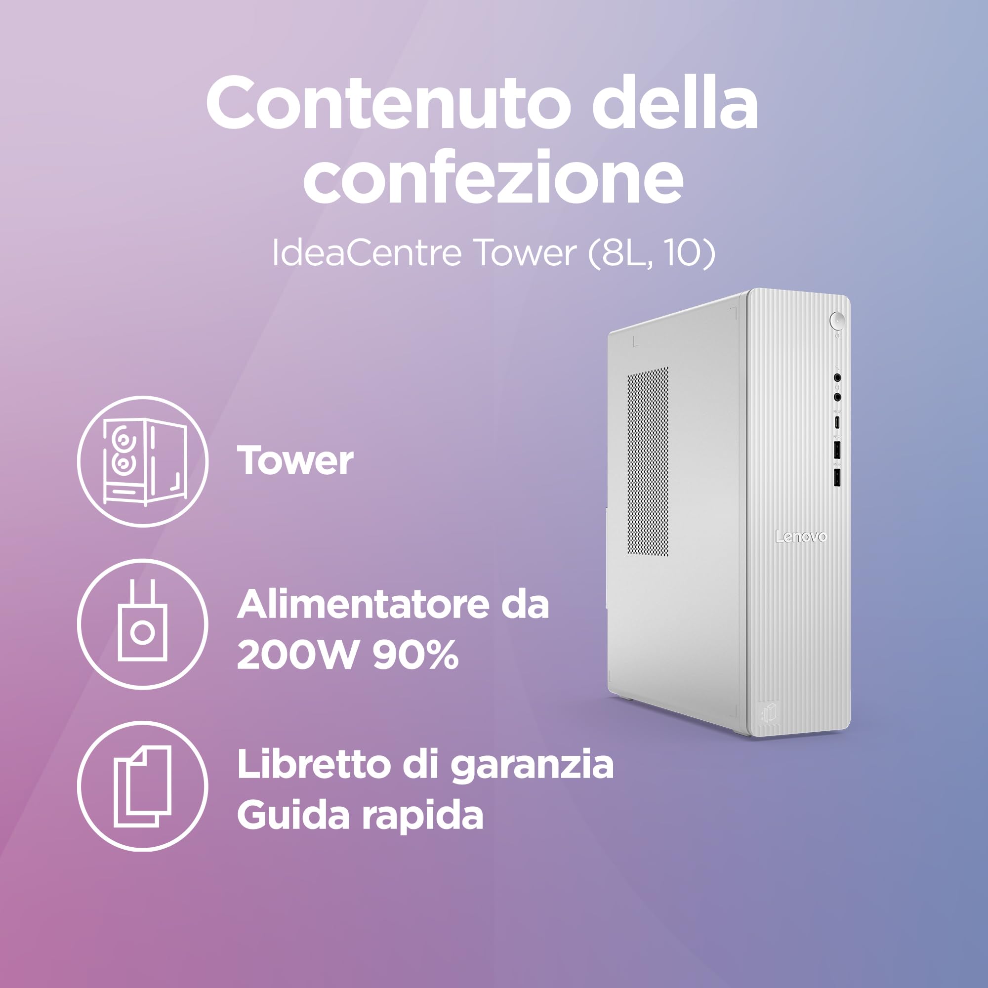 Lenovo IdeaCentre Tower Gen 10 - Desktop, AMD Ryzen 5 220, RAM 16GB, SSD 512GB, Wi-Fi 6, BT 5.3, Windows 11 Home, Mouse e Tastiera USB inclusi - Cloud Grey