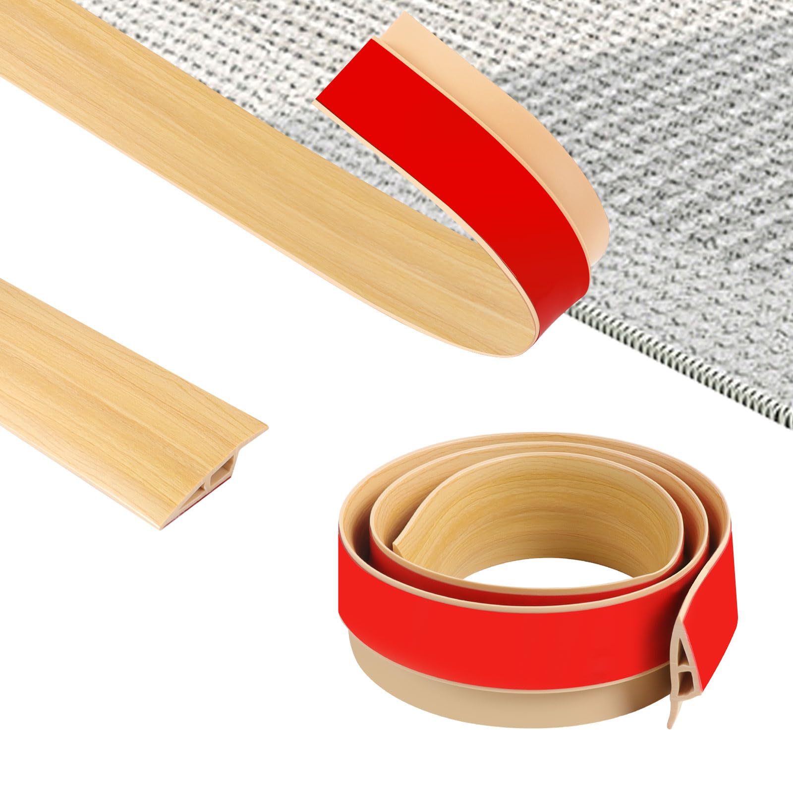 ZTOWOTO 100cm Self-Adhesive Floor Transition Strips Flexible, PVC Threshold Ramp Non-Slip, Carpet Threshold Strip for Floor Gap Covering, Doorways, Tile,Wood (Width:5cm-Original Wood-A5010)