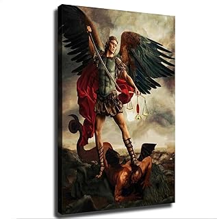 St Michael Vanquishing Satan Painting Poster Modern Aesthetic Picture Wall Art Home Office Decoration Painting Holiday Gift (08×12inch-Unframed)