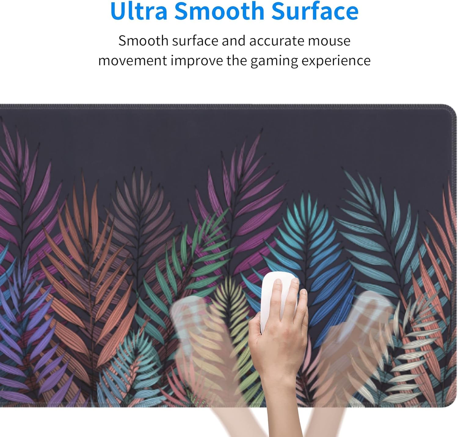 Large Mouse Pad for Desk, Abstract Palm Leaves Desk Mats on Top of Desks, Non-Slip Rubber Base Mousepad with Stitched Edges, Keyboard Mouse Mat Desk Pad for Work, Game, Office, 31.5"x12"x0.12"