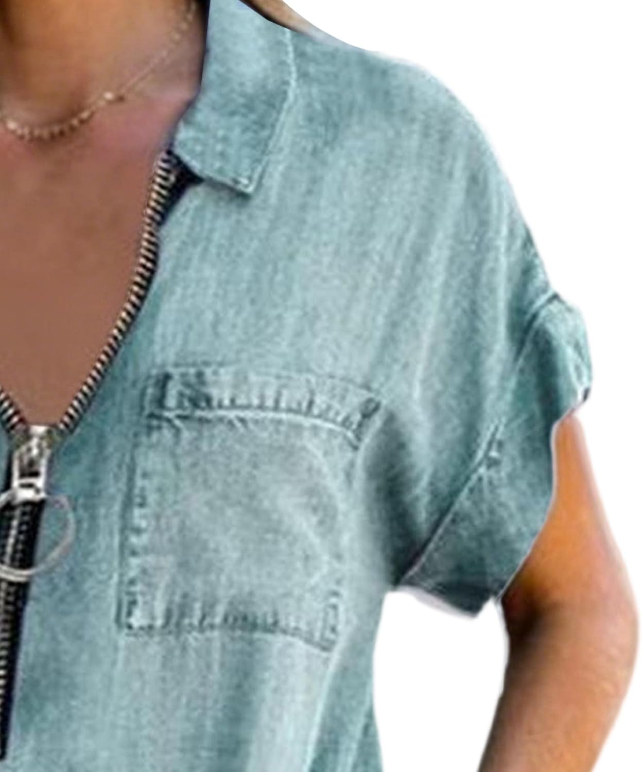 Women's Short Sleeve Denim Shirt Dress Casual Distressed Jean Dresses Tunic Tops