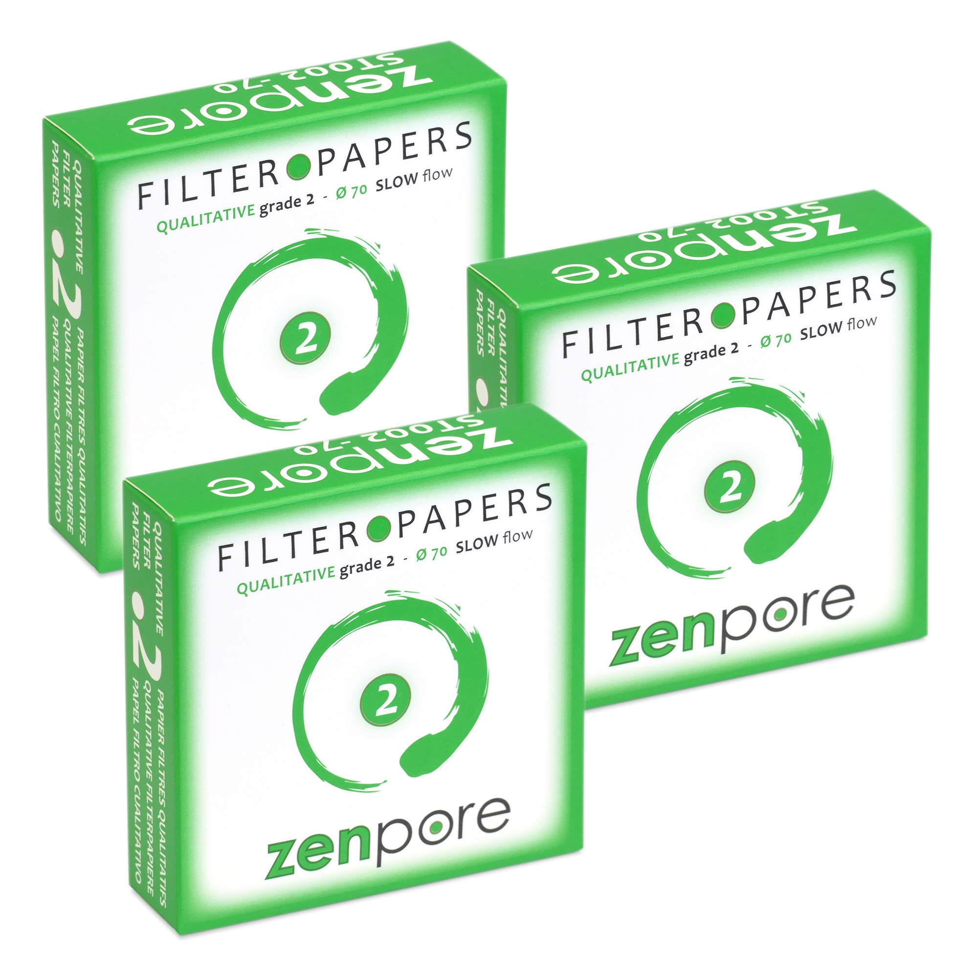 Papel de filtro de laboratorio de 7 cm, grado cualitativo estándar 2, Zenpore de flujo lento de 70 mm (juego de 3 discos de 100 unidades), 7 cm (paquete de 3)
