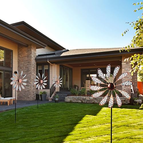 Miniatura 3 de DREAMYSOUL Molinillos de viento al aire libre de 33 pulgadas, escultura de viento de metal, impermeable, fluorescencia, para decoración de jardín,