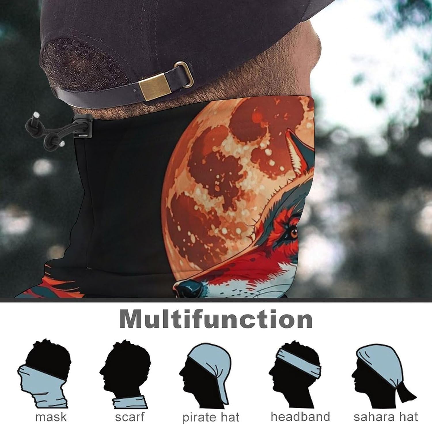 Neck Gaiter Red Moon Outdoor Wolf Face Cover for Men Women Cold Weather Scarf Breathable Face Mask Wind-proof Balaclava Face Mask for Skiing Fishing Hiking Cycling
