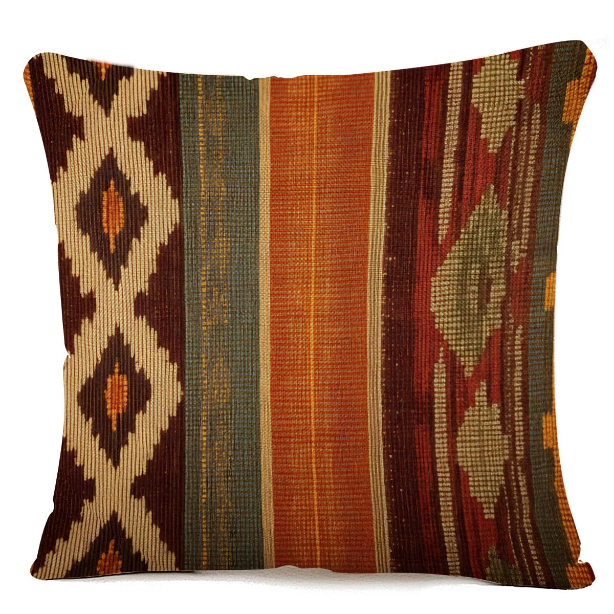 IBILIU Navajo Style Throw Pillow Covers 18X18,Native American Style Southwest American Orange Grey Cotton Linen Cushion Cases Decorative Pillow Cases for Couch Sofa Bedroom