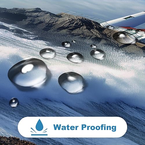 Miniatura 6 de OTRANTO Cortina de ducha con diseño de océano azul, faro, náutico, costero, escénico, naturaleza, rock, blanco, juego de decoración de baño, lavable