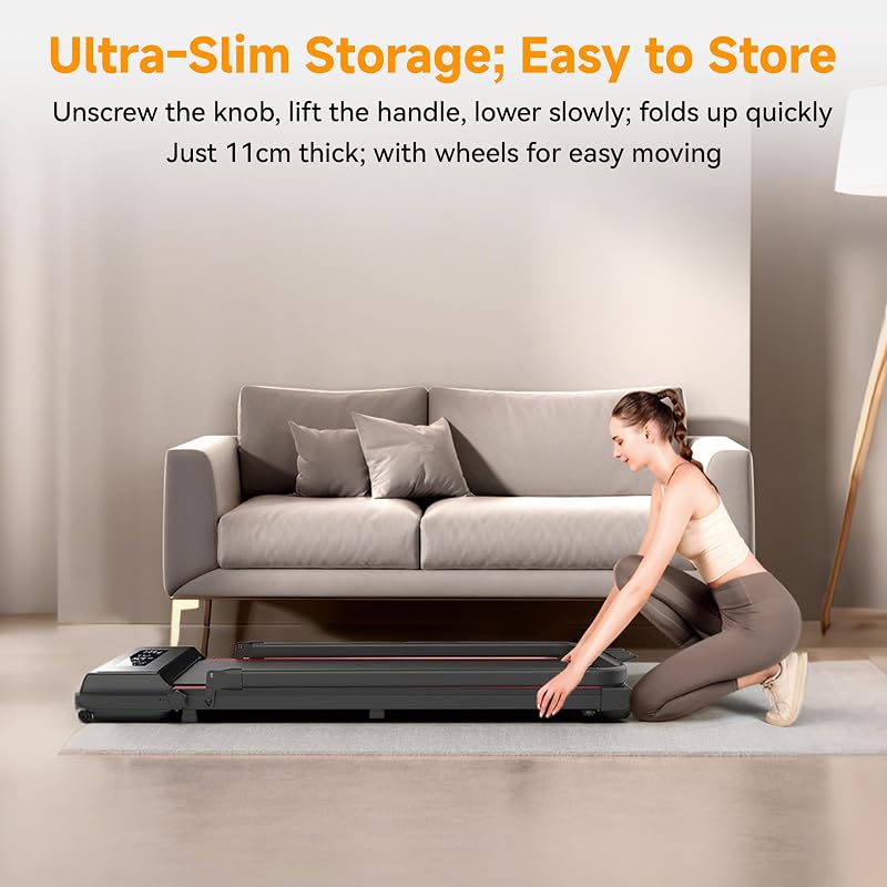 Under Desk Walking Pad with Removable Handle Bar for Home 2.0HP Treadmills for Home Small Space LED Display Electric Mini Portable Walking Pad 0.6-6.2MPH 330LBS Capacity Compact Walking Pad image 4
