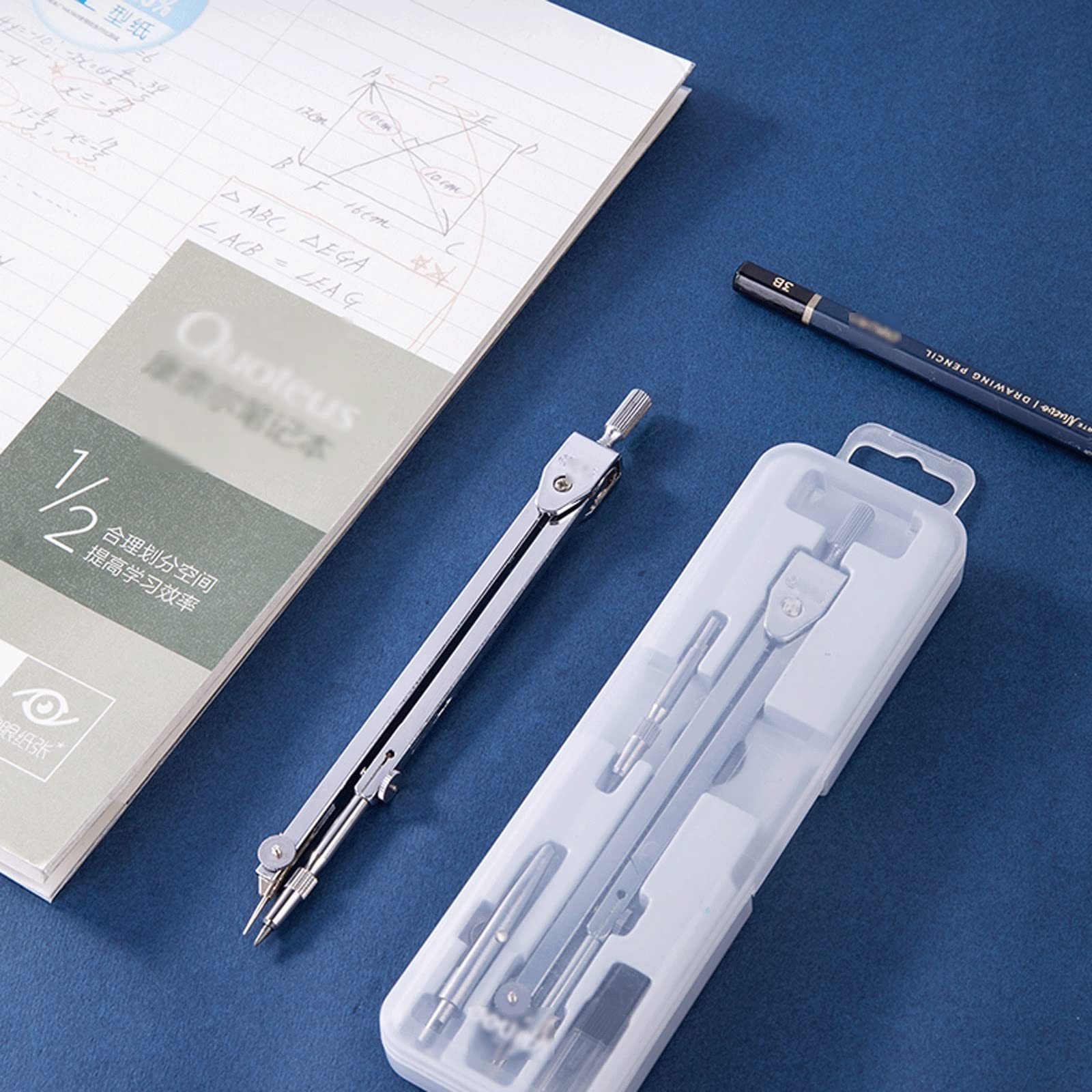 Kompass-Geometrie-Kit Geometrisches Kompass-Set Metall-Zeichenwerkzeug Professioneller Kompass und mit Bleistift gefüllter Schülerbedarf Kreis-Zeichenwerkzeug-Kompass-Set (Color : Silver) (Silber)