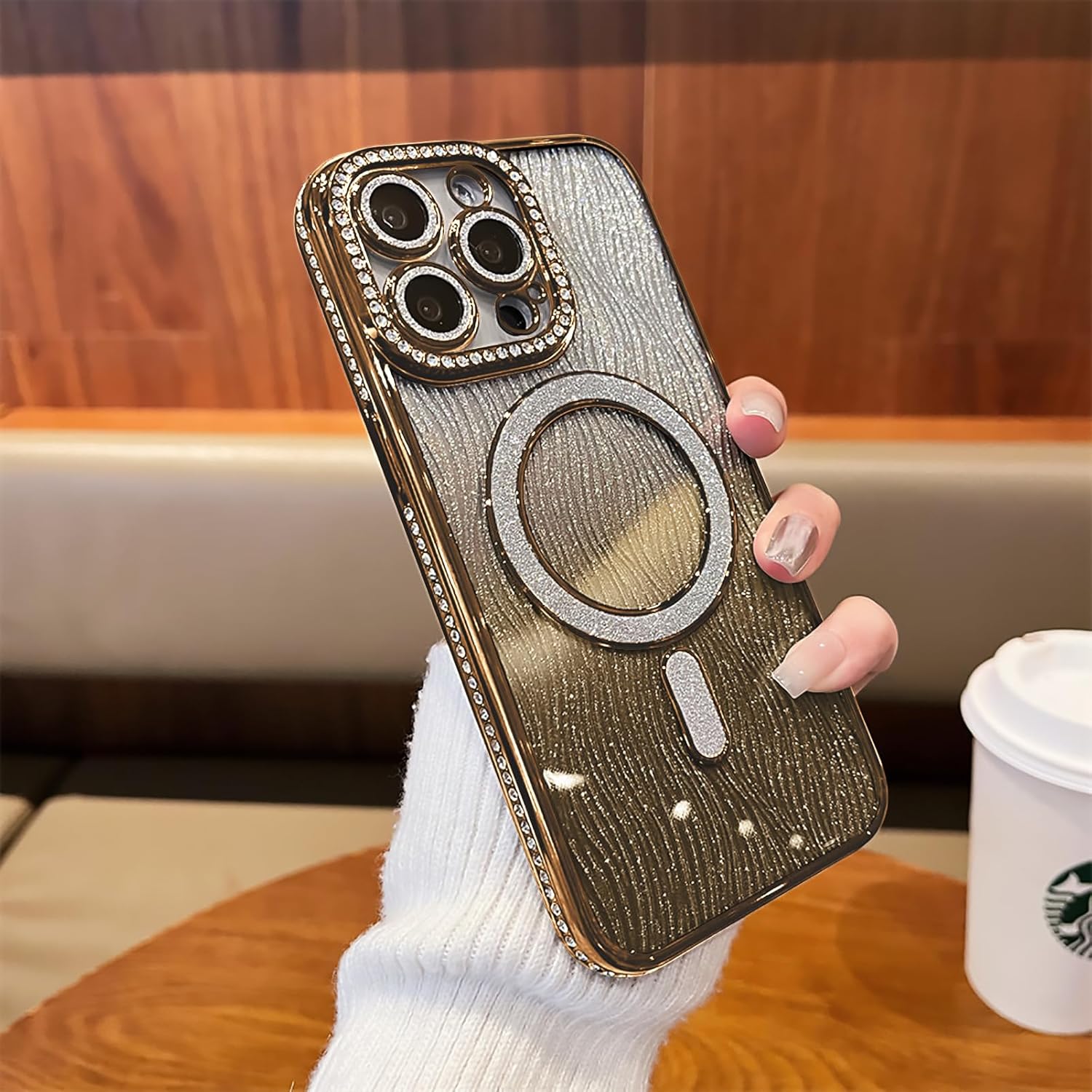 for iPhone 12 Pro Max Magsafe Case,Luxury Plating Glitter Sparkly Diamond Rhinestone Cover with Camera Protector for Women Men Girls Silicone Shockproof Case for iPhone 12 Pro Max -Golden iphone 12 Pro Max Case Golden