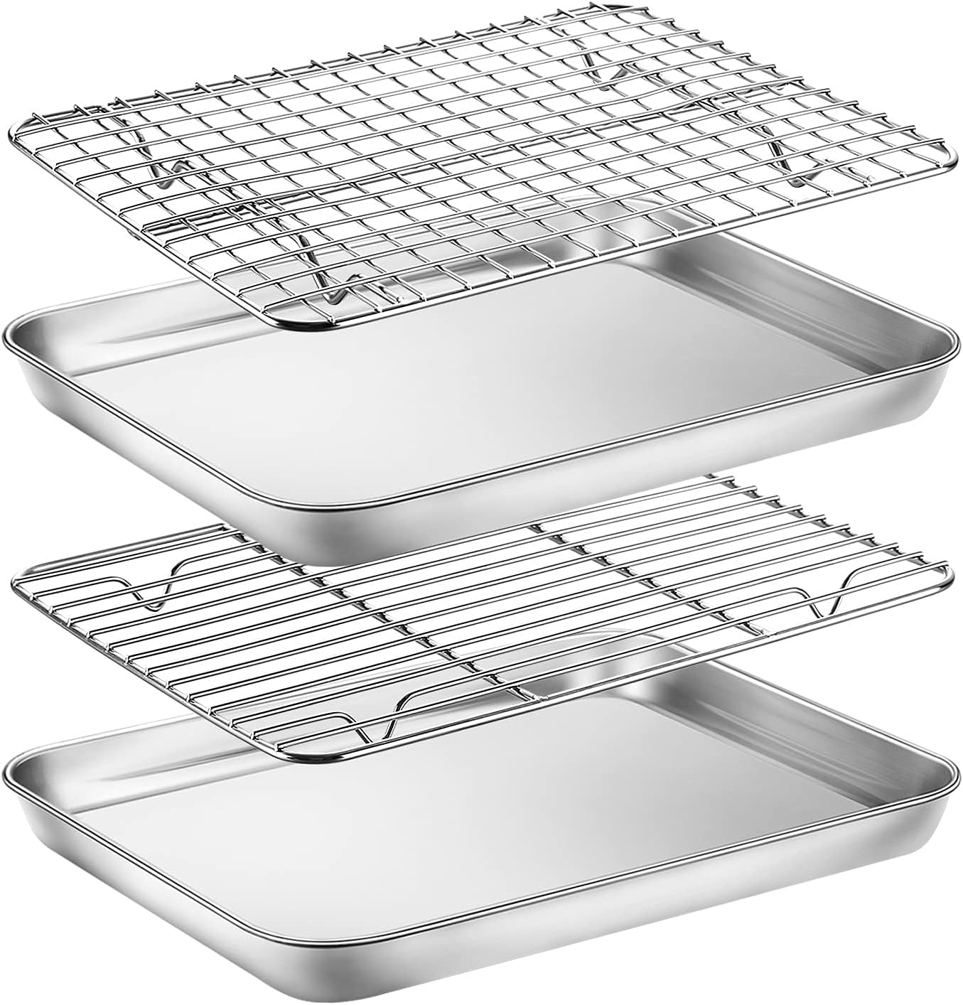 Baking Sheet with Rack Set, Yododo Set of 4 (2 Sheets + 2 Racks), Stainless Steel Cookie Sheet Baking Pan Tray with Cooling Rack, Non Toxic & Heavy Duty & Easy Clean - Size of 17½ inch