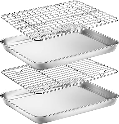 Wildone Baking Sheet With Silicone Mat Set, Stainless Steel Cookie Pan With Baking Mat, Size 16 X 12 X 1 Inch, Set Of 4-2 Sheets 2 Mats