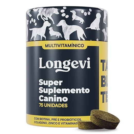 Longevi Tabletes Mastigáveis para Cães | Super Suplemento Canino para Imunidade, Queda de Pelos e Energia | 150g | Formulado por Veterinários – PETVI