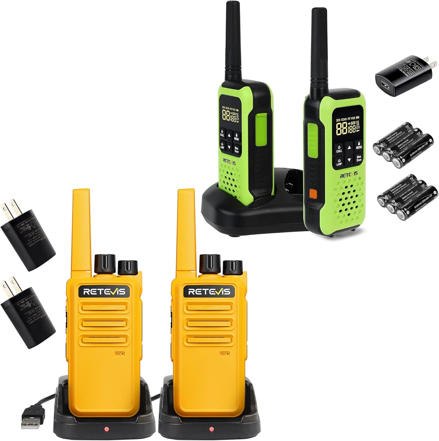 Retevis RT49P Waterproof IP67 Floating Walkie Talkies, NOAA SOS Flashlight Two Way Radio for Skiing Kayaking (2Pcs) Bundle with RT68 Rugged Radios Walkie Talkie Rechargeable for Hiking Cycling (2Pcs)