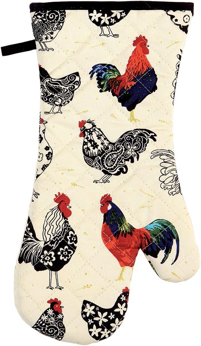 Ulster Weavers 100% Cotton Gauntlet Oven Glove - Heat Resistant and Perfect for Baking, Cooking or Serving - Machine Washable, Animal Theme, Rooster, Cream