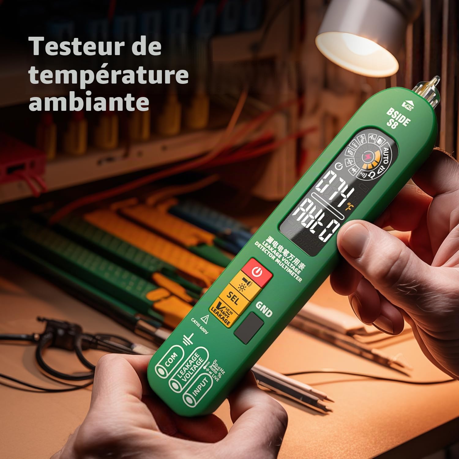 BSIDE S8 Multimètre Numérique Intelligent Stylo Détecteur de Tension Testeur de Fuite Électrique 3 en 1 Grand Écran Couleur Testeur Automatique Rechargeable de Tension AC DC Ohm et Continuité