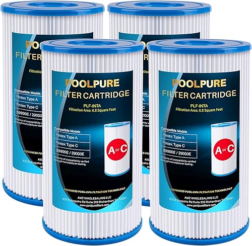 POOLPURE Filtro de repuesto para piscinas tipo A o C, compatible con Intex 29000E59900E, filtros de piscina fáciles de instalar, escapadas de verano