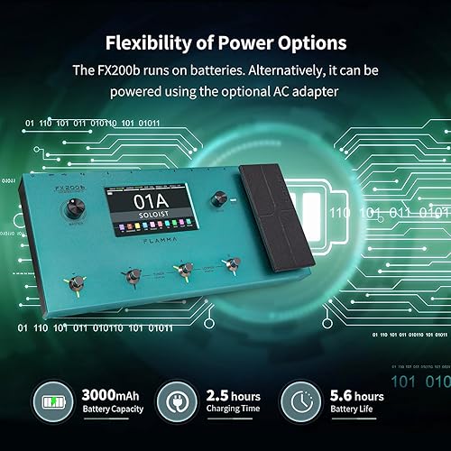 Miniatura 2 de FLAMMA FX200 - Procesador multiefectos con batería, pantalla táctil LCD de 5" programable, puerto MIDI, amplia E/S, grabación de audio USB, 58