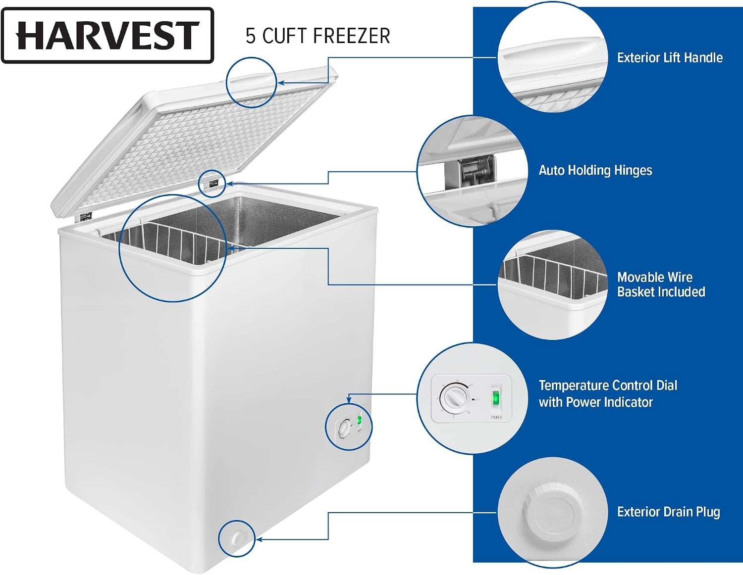 Plastic Development Group F52019 5 Cubic Foot Energy Efficient Manual Deep Freeze Garage or Basement Chest Freezer With Removable Storage Bin, White