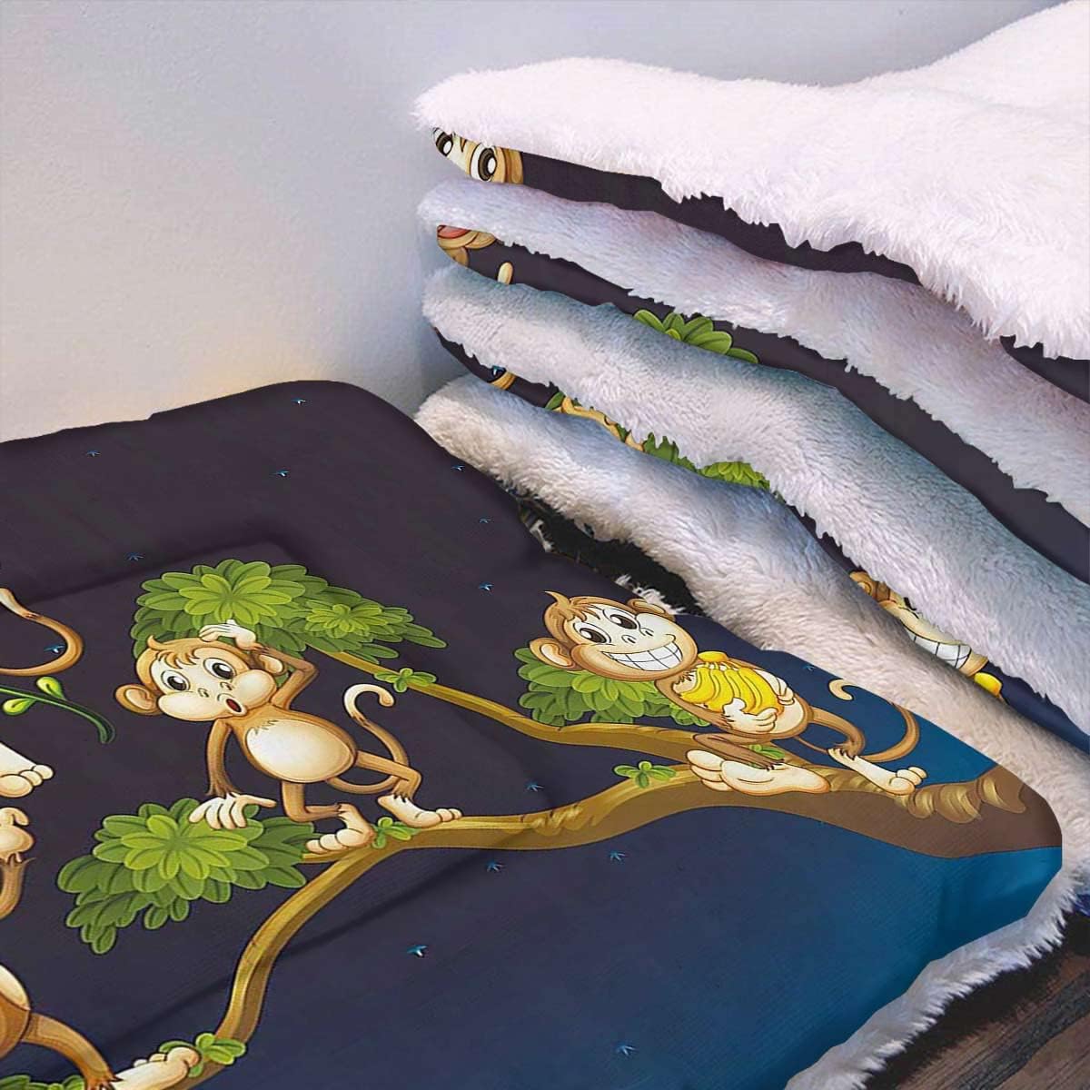 review Caramel and Dark Blue Cat and Dog Self Heating Pad Animal Theme of Four Cute Monkeys Self Warming Crate Pad with Soft Sherpa Top for Dogs, Cats, Pets by Nature 14