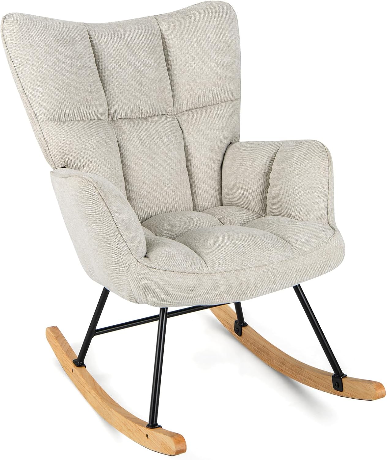 COSTWAY Relax Rocking Chair, Linen Fabric Upholstered Rocker Accent ...
