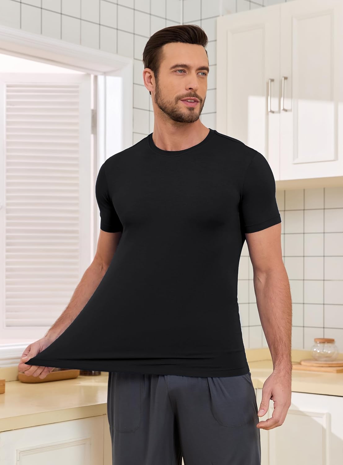 COLORFULLEAF Men's Undershirts Moisture-Wicking Stretchy Soft Crew Neck T-Shirts for Men