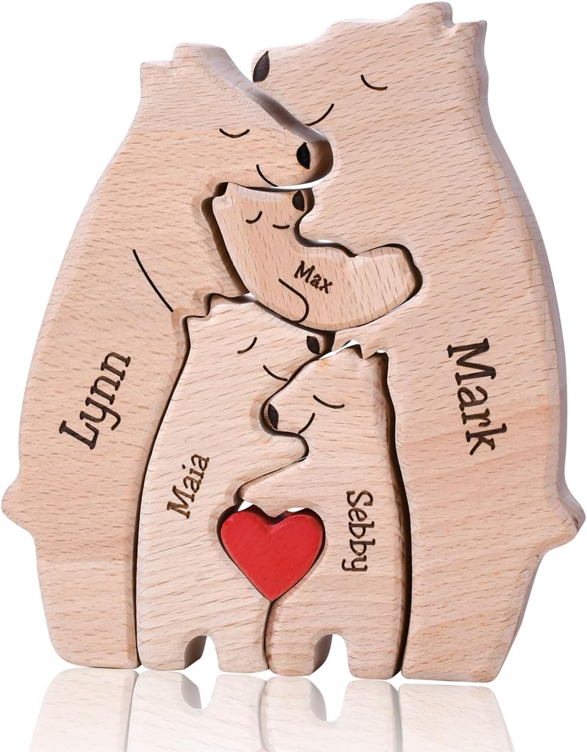 Personalized Family Wooden Puzzle with 2-8 Names Customizable Wooden Family Name Puzzles Home Desktop Decoration Idea Gifts for Dad Mom (Polar Bear)