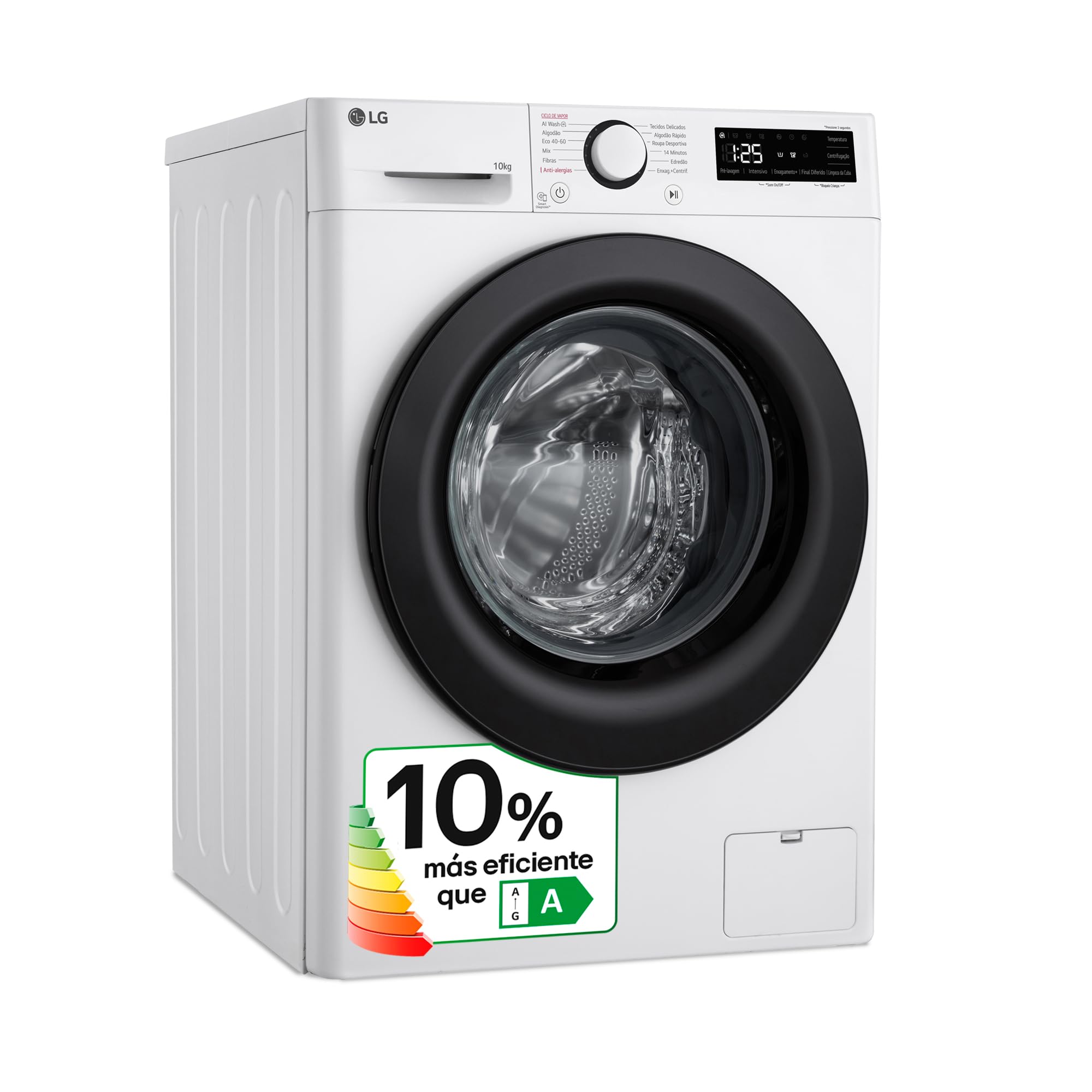 LG F4WR5010A6W – Smart Washing Machine, 10 kg, AI Direct Drive, 1400rpm, Steam Steam, A Rating, 500 Series, White Energy Label