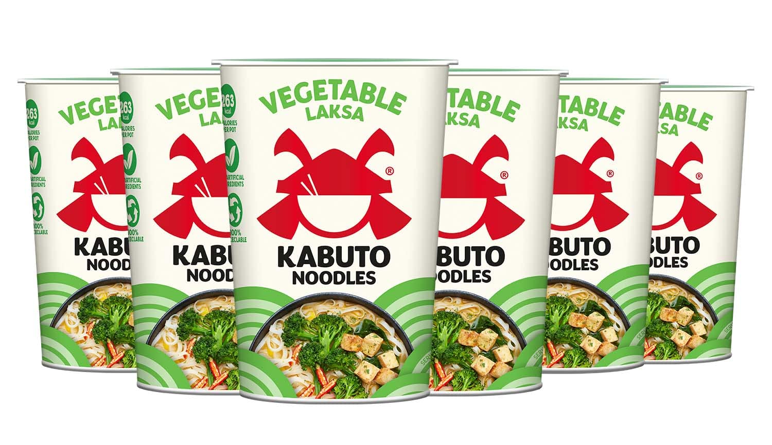 Kabuto Noodles | Vegetable Laksa Instant Noodles | 6 Pack (6 x 65g) | Vegetarian, Gluten Free Instant Pots