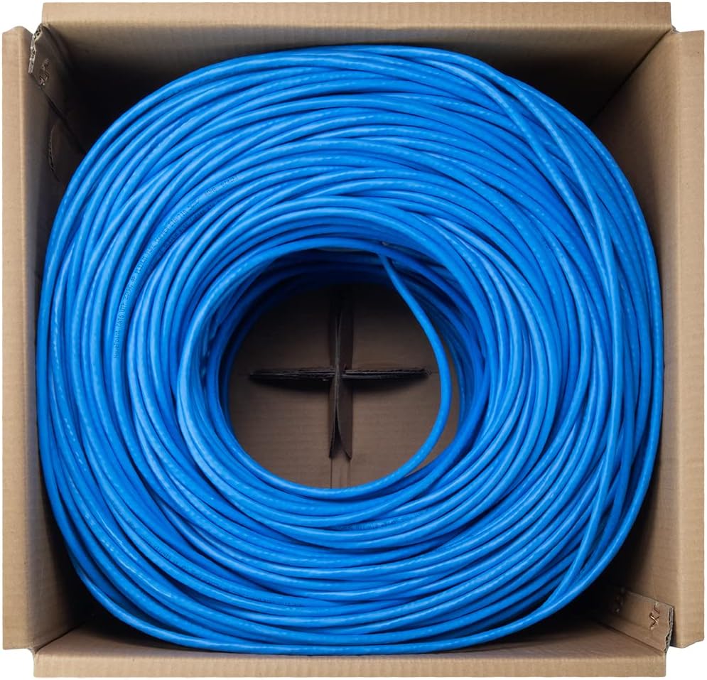 NavePoint Cat6 Plenum Jacket, 1000ft, Blue, Solid Bare Copper Bulk Ethernet Cable, 550MHz, 23AWG 4 Pair, Unshielded Twisted Pair (UTP)