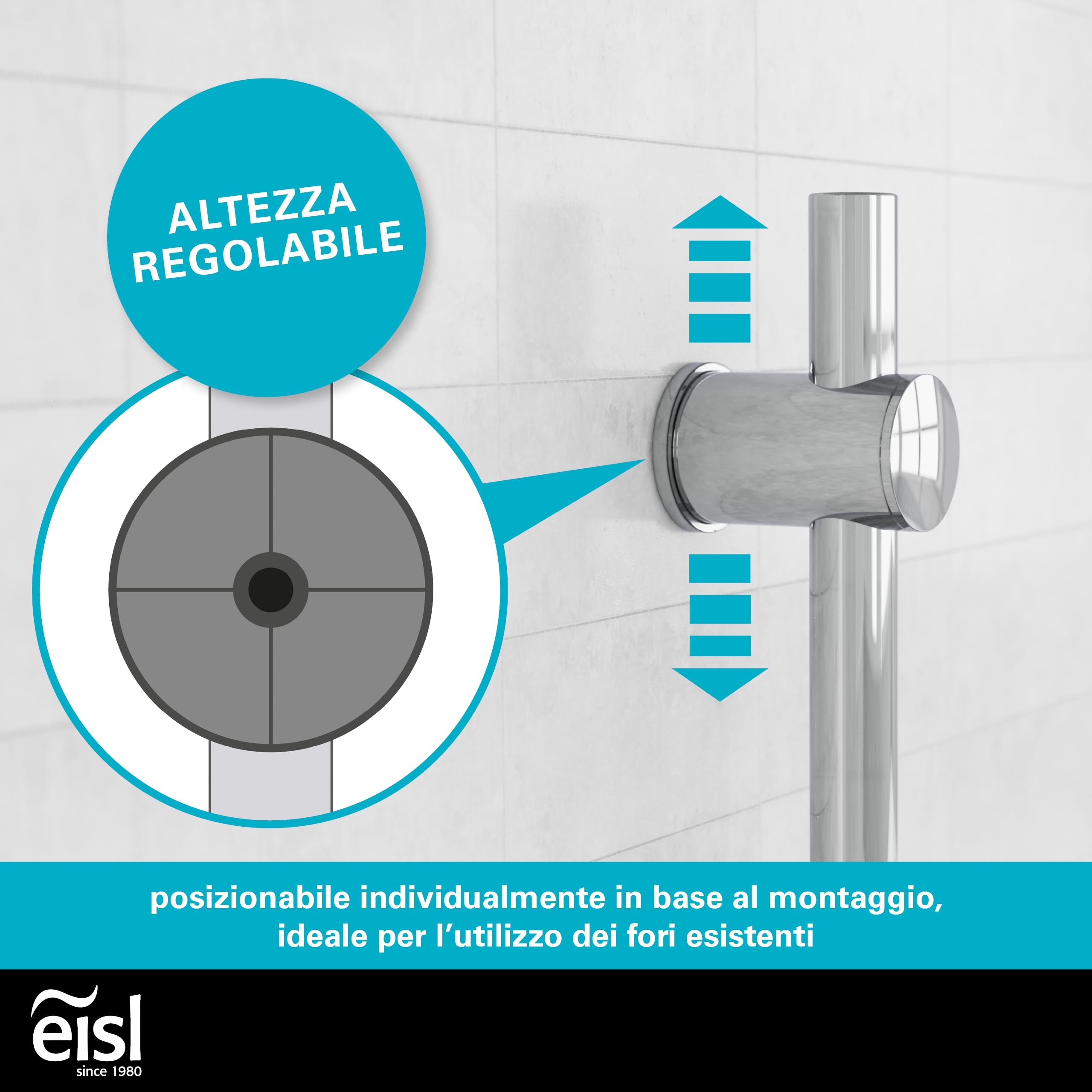 EISL WELLY DX6051CSB - Doccetta con tubo e supporto, inclusa guarnizione per risparmio d'acqua, soffione doccia con tubo, cromato