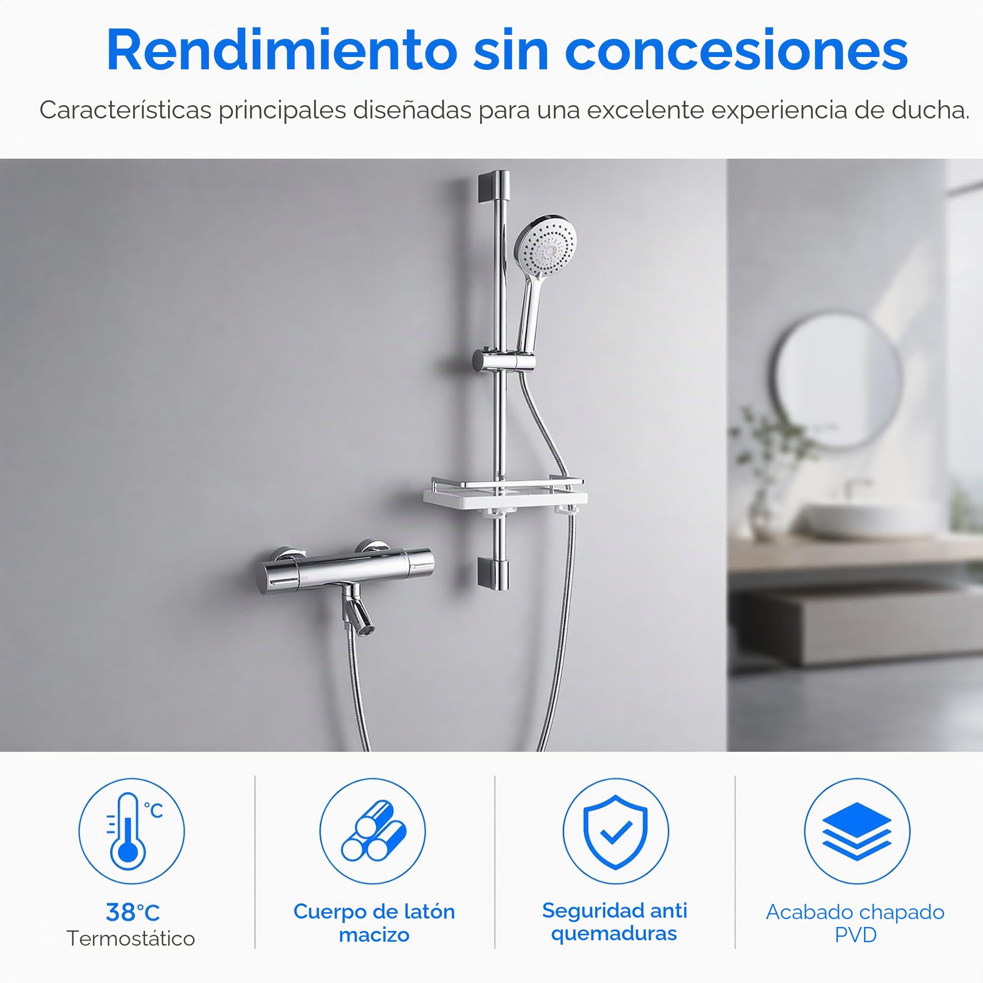 Grifo Ducha Termostáticos 38 ℃ Grifo Termostato Ducha Cromado | Grifo de Ducha de dos Salidas Grifo bañera y ducha de Ducha Termostático Grifo bañera de Latón