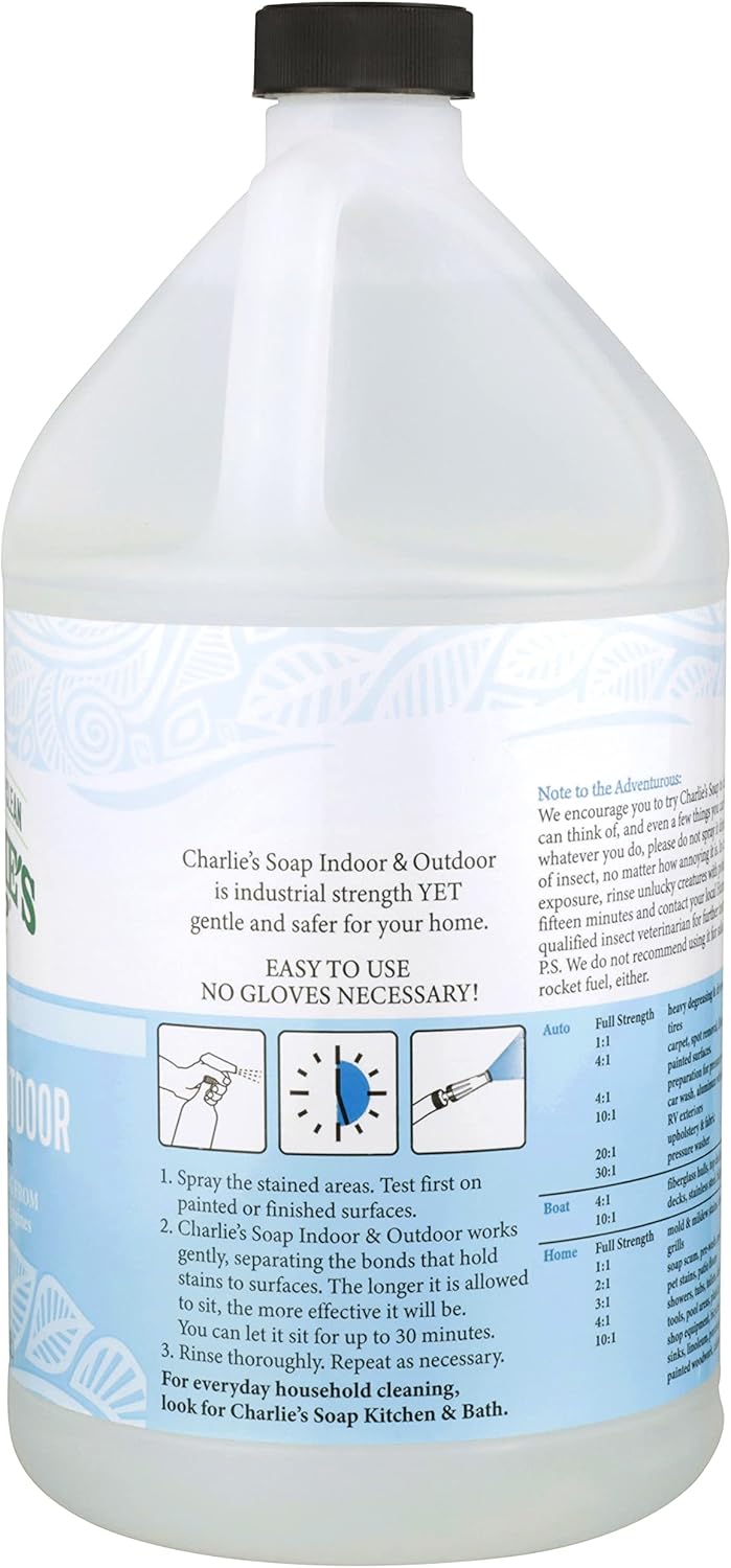 Charlie's Soap Indoor-Outdoor Surface Cleaner with Pump (1 Gallon, 1 Pack) - Hypoallergenic, Biodegradable, Multi-Surface Use