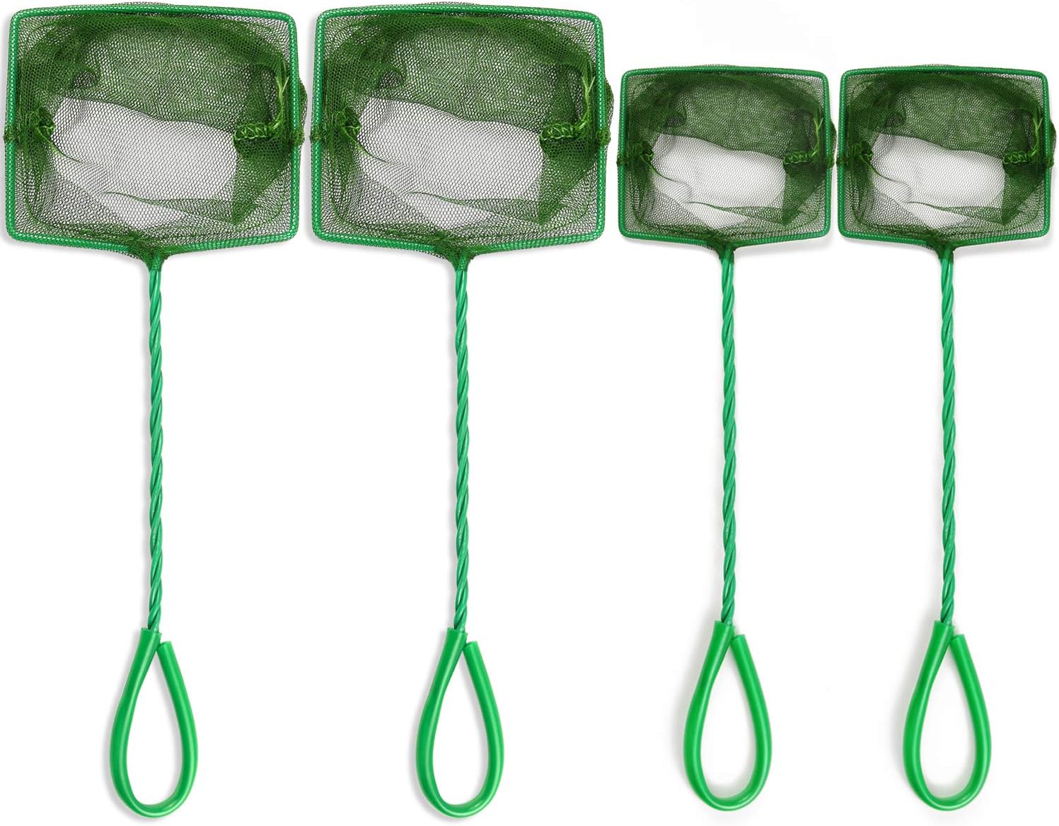 Awpeye 4 Pcs Aquarium Fish Net, 4 Inch 6 Inch Quick Catch Mesh Nylon Fishing Nets with Plastic Handle - Green