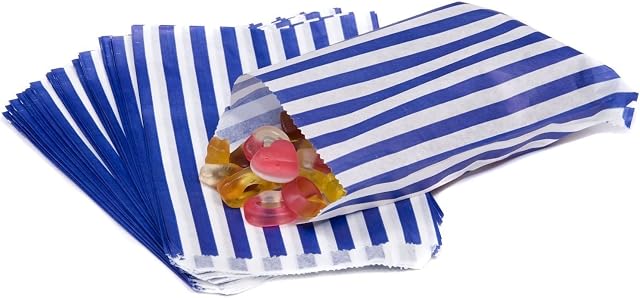 The Paper Bag Company Candy Stripe Paper Bags, 5 x 7 Inches - Blue, Pack of 100