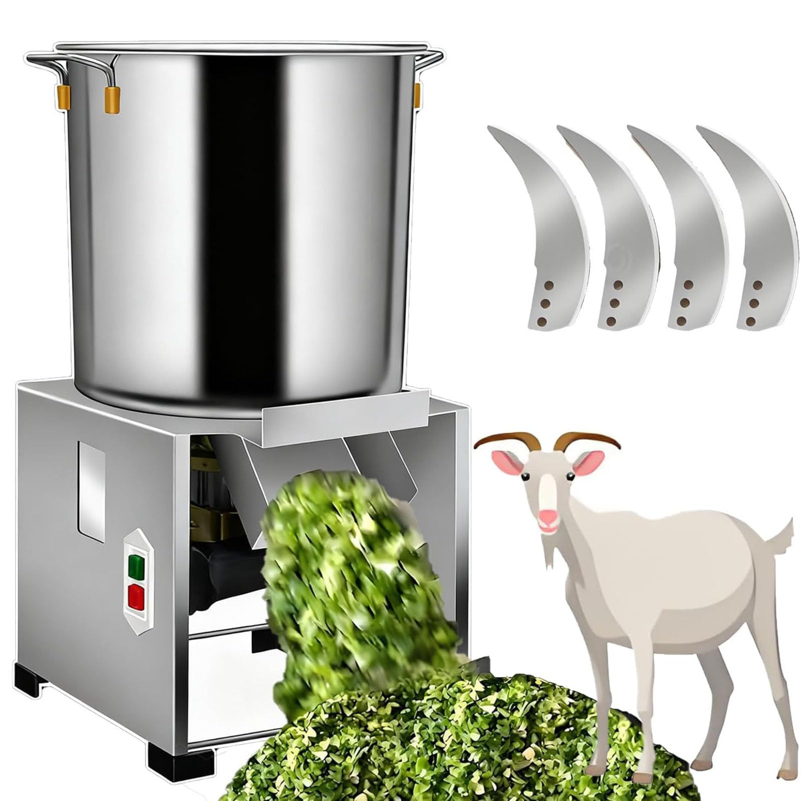 Vanenferse Silver Commercial Vegetable Chopper With 4 Blades, 2800 Rpm Electric Poultry Feed Processing Chopper, Stainless Steel Grinder, Large Feed Port For Poultry And Animal Feed Preparation