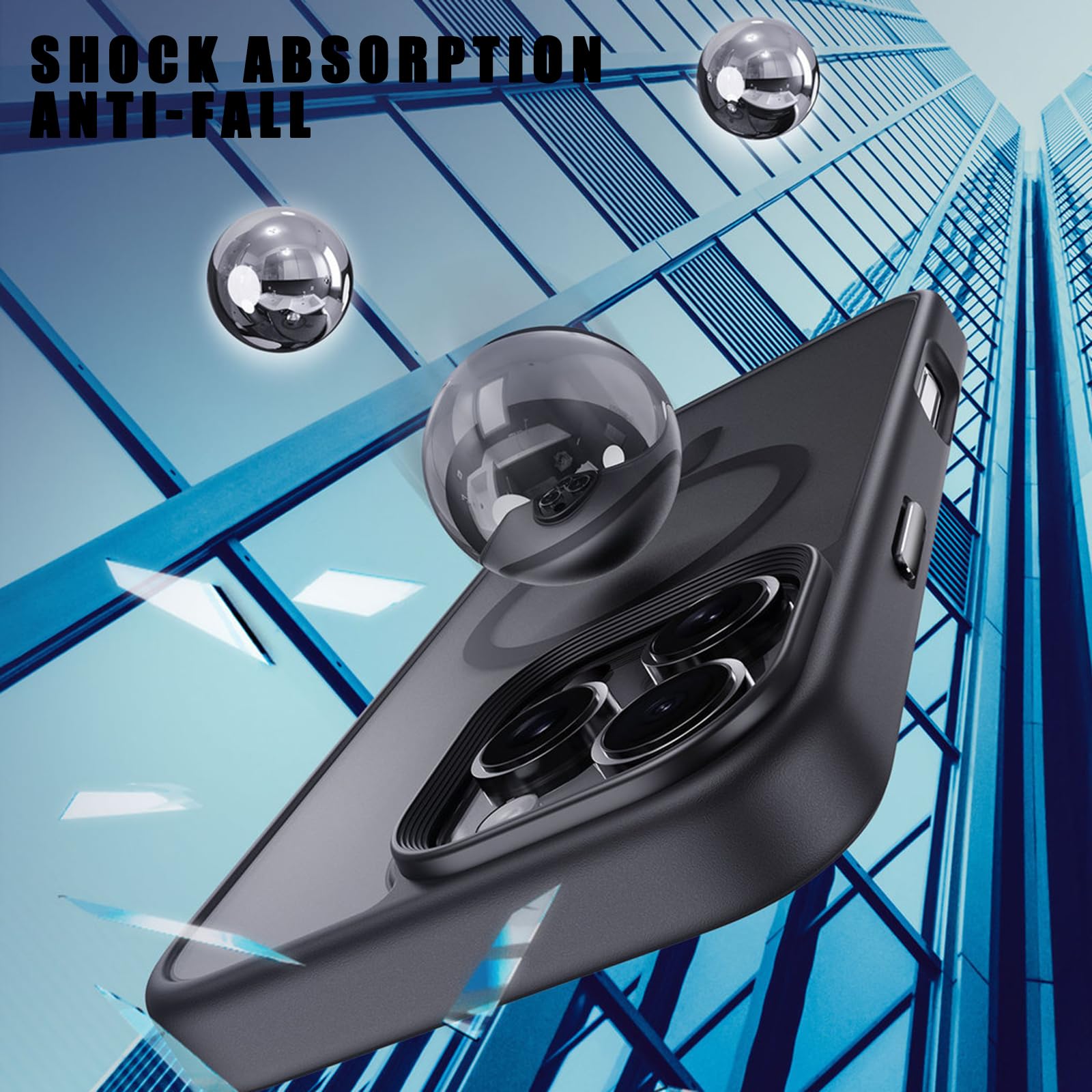 Hülle für iPhone 16 Pro Max/16 Pro/16 Plus/16, Laden rutschfest Schutzhülle Support Magnetische Kabelloses Metall Button Handyhülle,Schwarz,16 Pro
