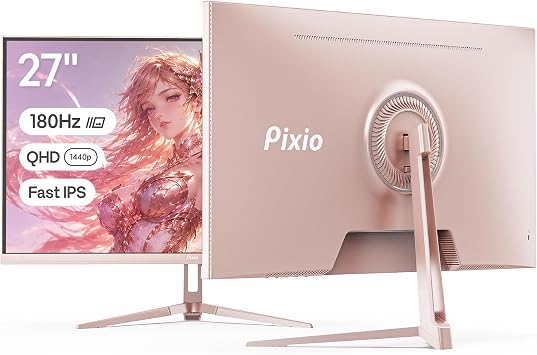 Pixio PX278 Wave Rose Gold 27 inch 180Hz Refresh Rate Quad HD 1440p Resolution Fast IPS Panel 1ms GTG Response Time Built-in Speakers Gaming Monitor with AMD FreeSync