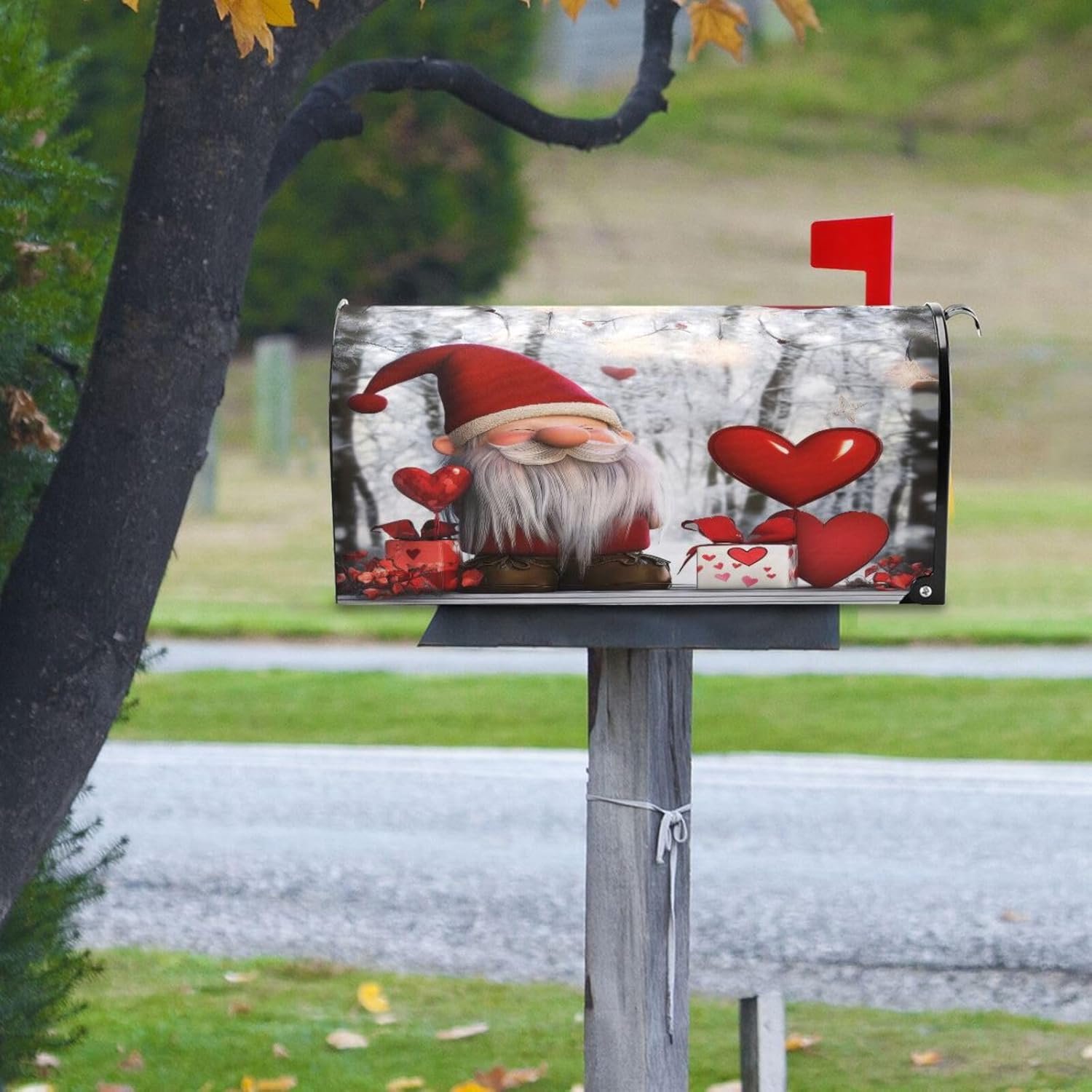 Romantic Gnome Valentine's Day Love Balloons Magnetic Mailbox Covers - Decorative Wraps for Garden, Yard Post Letter Boxes, Standard Size 18x20.7 Inches, Outdoor Mailbox Decor
