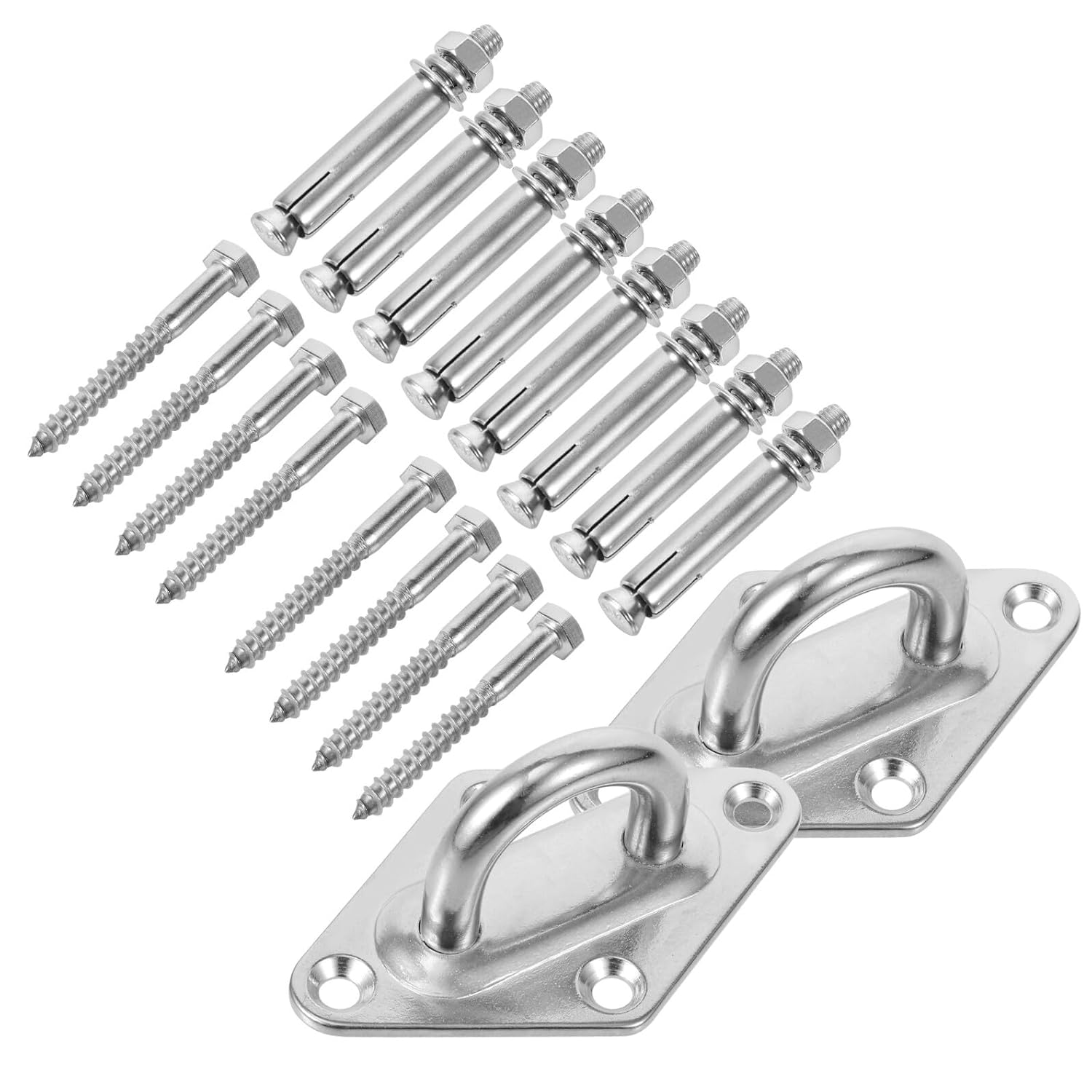 304 Stainless Steel M8 Rhombus Eye Plate Hook Anchor Ceiling Mount Bracket for Hammock Suspension and Outdoor Hanging, 2 Sets