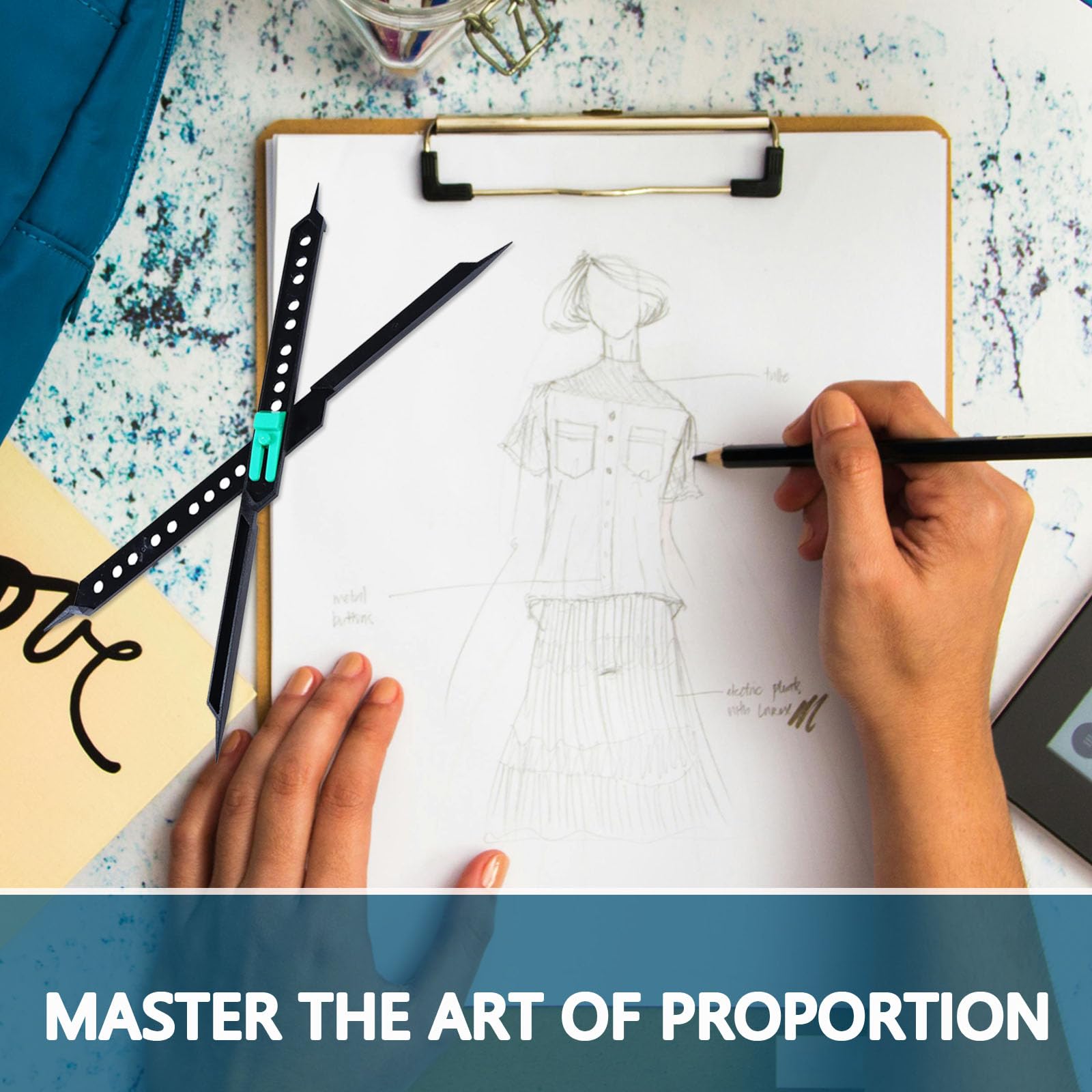 Broeampe Proportional Divider Artist Drawing Scale Tool 10 Inches, Pantograph Drafting Supplies Adjustable Caliper and Subject Dividers for Art Tools, Black - Image 2