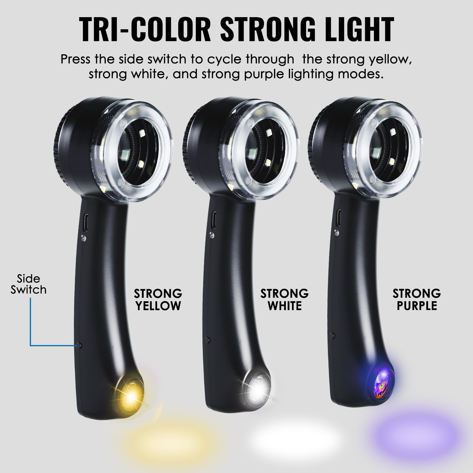 10 lupas de joyería con luz LED/UV, lupa recargable USB-C con cristal óptico K9, iluminación tricolor, escala extraíble, lupa profesional de joyería para monedas, sellos, electrónica