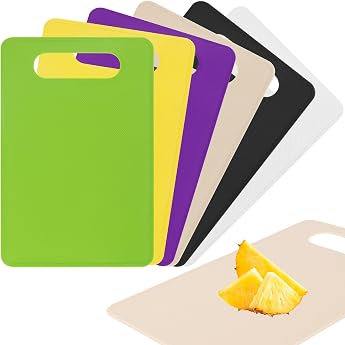 Plastic Chopping Board Set of 6 Breakfast Board with Handles Plastic Kitchen Board for Meat Delicates Vegetables and Fruit 29 x 19 cm