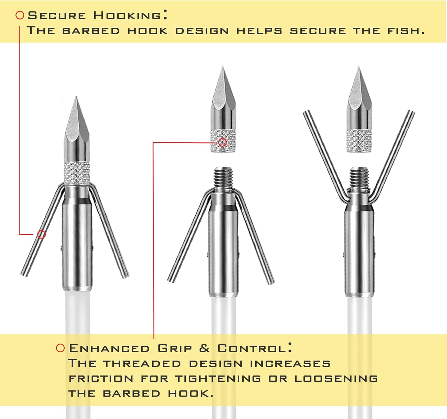 6 Pack Bowfishing Arrows 32 inch with Broadheads & Safty Slides Luminous Bow Fishing Arrows for Compound Bow Recurve Bow Fishing Hunting