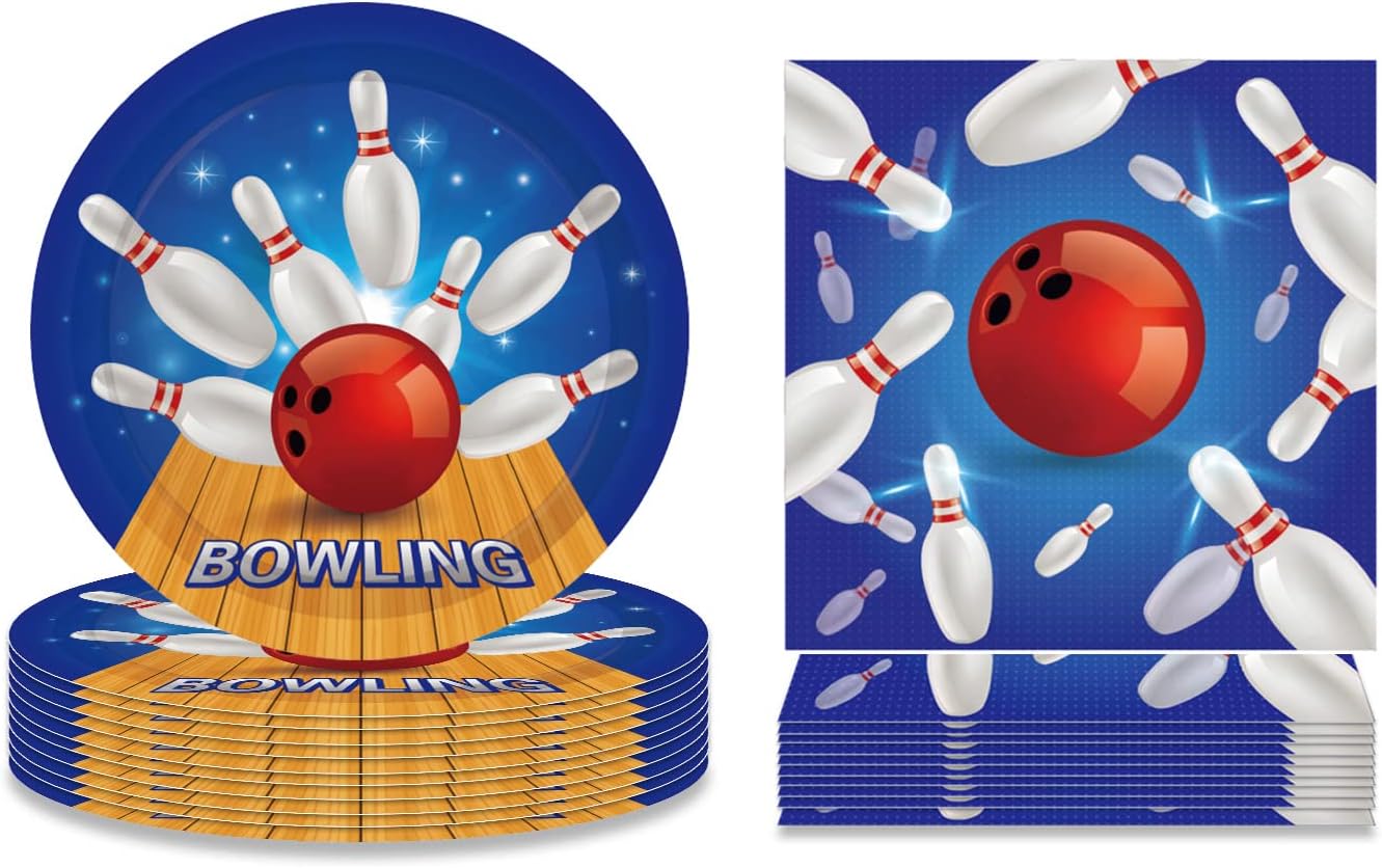 Bowling Party Plates and Napkins Serves 24 Gusets 64 Pcs