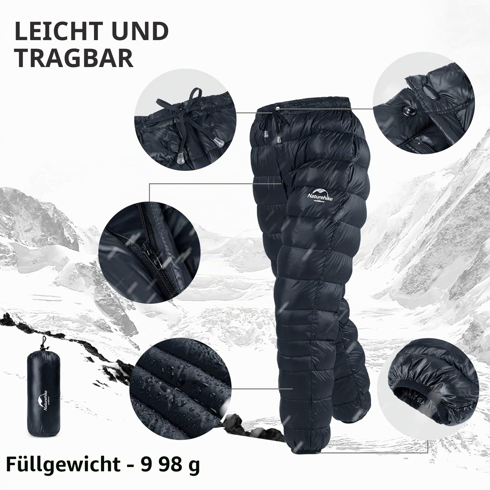 Naturehike Ultralight Winter Warm Daunenhose Schneehose Daunenhose Kompressible Schneehose Outdoor Camping Wandern Skifahren
