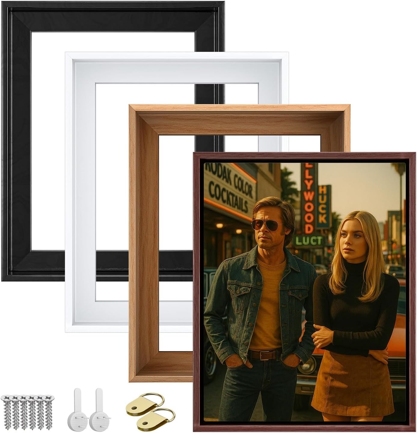 Canvas Floater Frame Fits 1.25 In Deep Gallery-Wrapped Canvas, Floating Picture Frame for Wall Art, Posters, Oil Paintings and Prints, PS Wood Grain Look Frames with Hanging kit, Black,14X18 inch