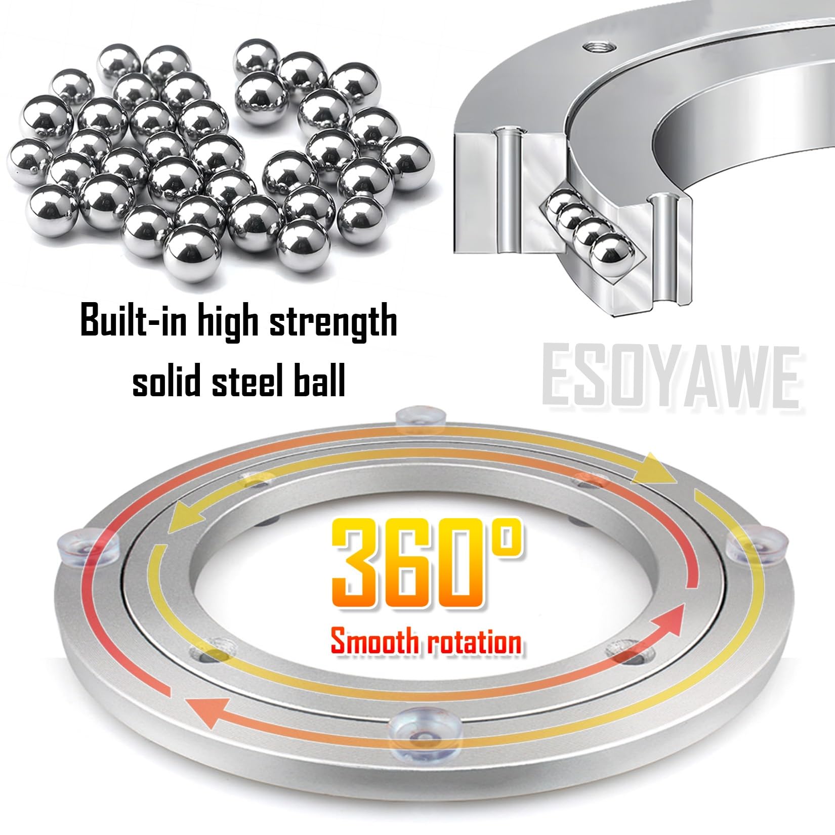 ESOYAWE Tarea Pesada Lazy Susan Placa Giratoria Cojinete Giratorio 120mm - 1000mm Aleación De Aluminio Cojinete De Placa Giratoria, Rotación Liso De 360 Soporte Giratorio para Mesa De Comedor